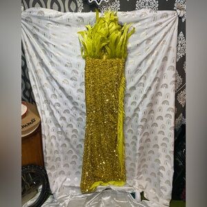 Fashion Nova Glittering Gold Feather Dress